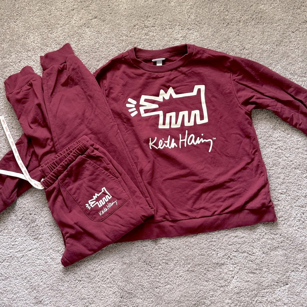 Keith Haring Maroon Sweatshirt and Joggers Set